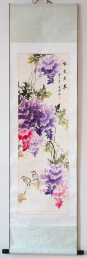 4 Rollbilder – Aquarelle von Wen Yun Blumen und Vögel