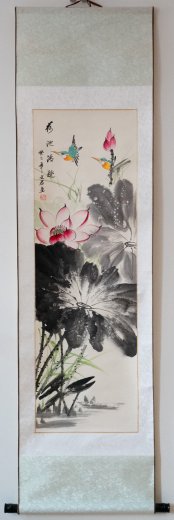 4 Rollbilder – Aquarelle von Wen Yun Blumen und Vögel