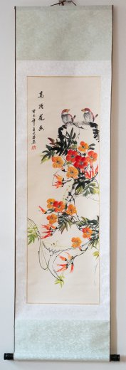 4 Rollbilder – Aquarelle von Wen Yun Blumen und Vögel - Wenyun004