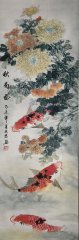 4 Rollbilder – Aquarelle von Wen Yun Reichtum Fische - Wenyun003