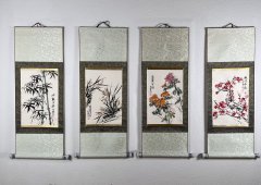 4 kleine Rollbilder – Blüten in den Jahreszeiten Aquarelle von Xing Hua - Xinghua01